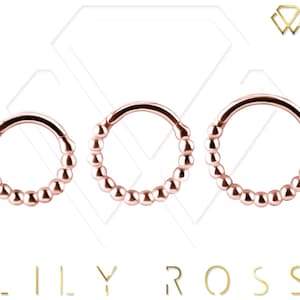 18k Solid Rose Gold Ball Wire Daith Hinged Piercing Clicker/Septum Ring, Comes in 18g - 6mm, 7mm or 8mm. (Nickel Free)