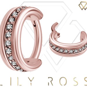 Rose Gold Helix/Cartilage/Tragus Clicker Hoop Ring, Hand Setting with White Swarovski Cz..14k Rose Gold PVD Over Surgical Steel 16g - 7mm