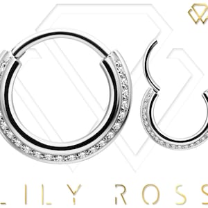 Beautiful Daith Piercing Jewelry, Cartilage/Septum Clicker Ring Set with White Swarovski Cz..316L Surgical Steel  16g - 6mm, 8mm or 10mm