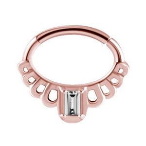 Magnifique bijoux Daith en or rose, ensemble de bijoux Helix/Septum Piercing avec Swarovski blanc Cz.. PVD or rose sur acier chirurgical 16g - 7mm