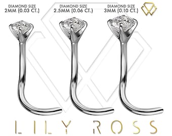 Genuine Diamond Solid 18K White Gold Nose Ring Stud..20G - 6.5mm