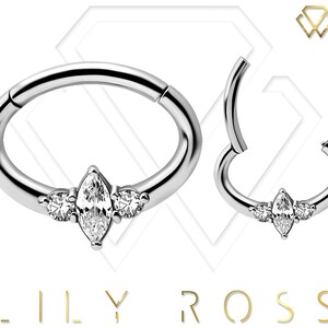 Beautiful Daith Piercing Jewelry,Septum Hinged Ring Set with White Swarovski Cz..316L Surgical Steel  16g - 7mm inside diameter