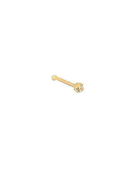 14KT Real Solid Gold Clear CZ Prong Set Nose Bone Pin Ring 14KT Real Solid Gold Clear CZ Prong Set Nose Bone Pin Ring