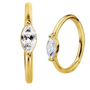 Beautiful 18k Solid Gold Helix/Cartilage/Tragus Marquise Eternity Clicker Set with 5A Grade White Swarovski Cz..16g - 8mm, 10mm or 11mm