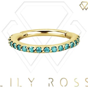 Gold Conch Piercing Eternity Clicker Set With Turquoise Swarovski Cz Gold PVD Over 316L Surgical Steel..16g - 9,10,11 or 12mm