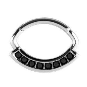 Magnifique bijoux Daith, bague articulée Septum sertie d'acier chirurgical Swarovski noir Cz..316L 16g - 7mm de diamètre intérieur
