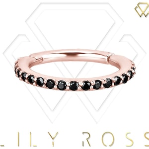 Beautiful Rose Gold Conch Piercing Eternity Clicker Set with Black Swarovski Cz 16g - 9,10,11 or 12mm