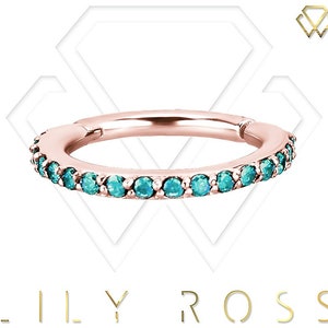 16g Rose Gold Helix/Cartilage/Tragus Clicker Hoop Ring Set with Turquoise Swarovski Cz..Rose Gold PVD Over Surgical Steel 16g - 5,6,7 or 8mm