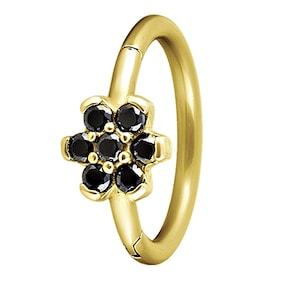 Anneau créole Clicker Helix/Cartilage/Tragus en or avec Swarovski noir Cz..PVD or sur acier chirurgical 16g - 8mm