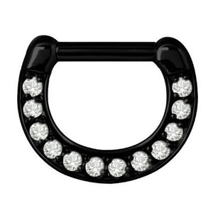Magnifique Septum, Helix, Daith Piercing Clicker Set avec Blanc Swarovski Cz.. PVD noir sur acier chirurgical 16g - 6mm ou 8mm