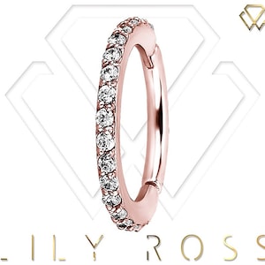 Beautiful Rose Gold Conch Piercing Eternity Clicker Set w. White Swarovski Cz..Rose Gold PVD Over 316L Surgica; Steel 16g - 9,10,11 or 12mm