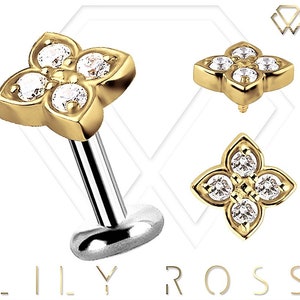 New 18k Solid Gold Tiny Cartilage Earring - 16G Internally Threaded Titanium Labret - Tragus Earring.. Sizes From 4mm to 12mm (Nickel Free)