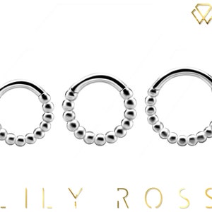18k Solid White Gold Ball Wire Daith Hinged Piercing Clicker/Septum Ring, Comes in 18g 6mm, 7mm or 8mm.