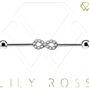 Beautiful Infinity Industrial Helix Cartilage Barbell - Medical Grade 316L Surgical Steel with 5mm Balls..Comes in 14g- 32,34,36,38 or 40mm