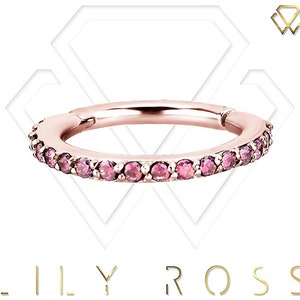 16g Rose Gold Helix/Cartilage/Tragus Clicker Hoop Ring Set with Pink Swarovski Cz..Rose Gold PVD Over Surgical Steel 16g - 5,6,7 or 8mm