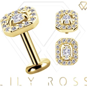 Genuine Diamonds 18k Solid Gold Cartilage Earring - Dainty 16G Internally Threaded Labret - Tragus Earring.. Sizes From 4mm to 12mm