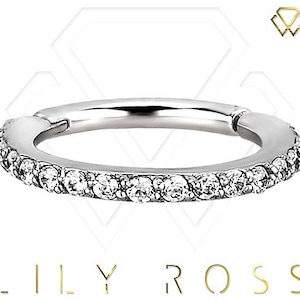 Genuine Diamonds 18k Solid White Gold Helix/Cartilage, Swarovski Created Diamonds Hinged Ring Eternity Clicker..16g - From 5mm to 12mm