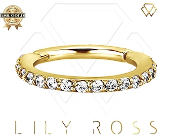 Genuine Diamonds 18k Solid Gold Helix/Cartilage, Swarovski Created Diamonds Hinged Ring Eternity Clicker..Comes in 16g - From 5mm to 12mm
