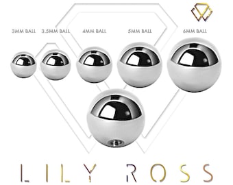 14g Screw Ball, Screws on Any 14g Jewelry..316L Surgical Steel - Comes in 3mm, 4mm, 5mm, 6mm or 8mm ( nickel free )