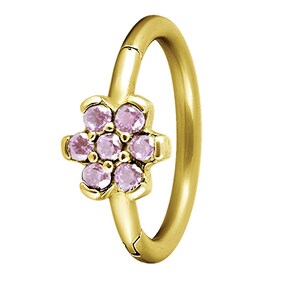 Gold Helix/Cartilage/Tragus Clicker Hoop Ring Set with Pink Swarovski Cz..Gold PVD Over Surgical Steel 16g - 8mm