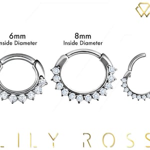 Beautiful Septum Clicker, Cartilage/Daith Piercing Ring Set with White Swarovski Cz..316L Surgical Steel 16G - 6mm or 8mm