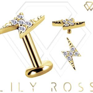 Genuine Diamonds 18k Solid Gold Tiny Flash Cartilage Earring - 16G Internally Threaded Labret - Tragus Earring.. Sizes From 4mm to 12mm