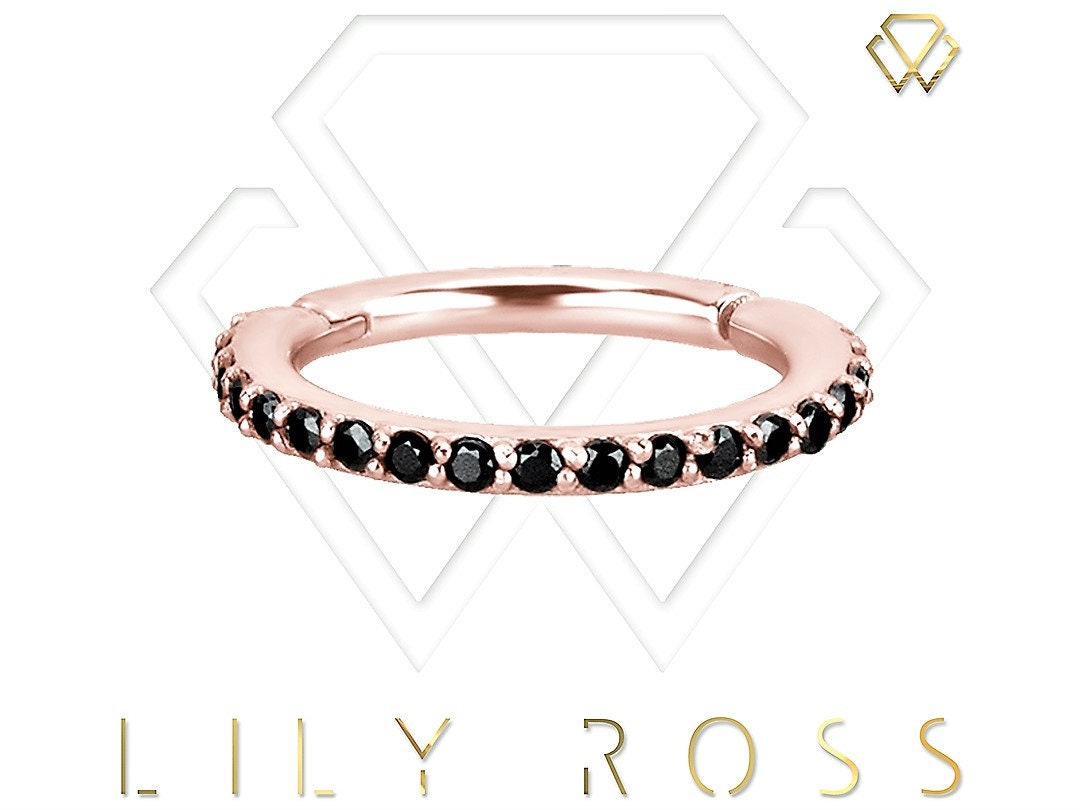 Genuine Spinel 18k Solid Rose Gold Helix/Cartilage Eternity Clicker with Genuine Black Spinel..Comes in 16g - 5mm to 9mm ( nickel free )
