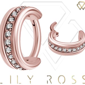 Rose Gold Helix/Cartilage/Tragus Clicker Hoop Ring, Hand Setting with White Swarovski Cz..14k Rose Gold PVD Over Surgical Steel 16g - 7mm