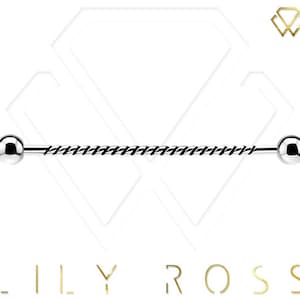 Twisted Industrial Helix Cartilage Barbell - Medical Grade 316L Surgical Steel with 5mm Balls..Comes in 14g- 32,34,36,38 or 40mm