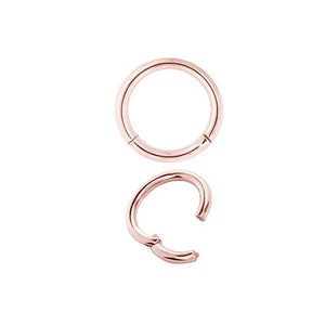 20G Titanium Rose Gold Daith Jewelry, Nose/Helix/Rook/Cartilage Hinged Ring..Rose Gold PVD Over ASTM-F136 Titanium - Comes in 5,6,7,8 or 9mm