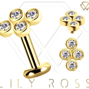 New 18k Solid Gold Tiny Cartilage Earring - 16G Internally Threaded Labret - Tragus Earring.. Sizes From 4mm to 12mm (Nickel Free)