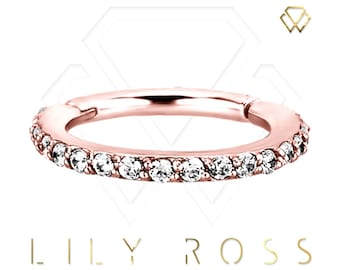 Beautiful Rose Gold Conch Piercing Eternity Clicker Set w. White Swarovski Cz..Rose Gold PVD Over 316L Surgical Steel 16g - 9,10,11 or 12mm