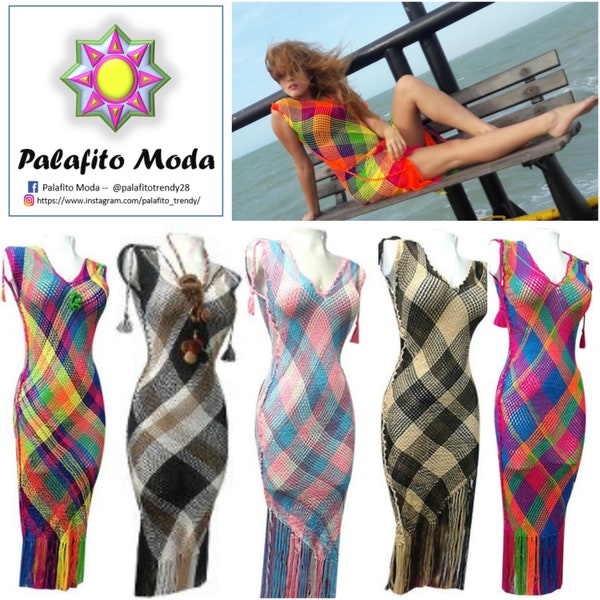 Multicolor Summer dress, Beach Dress, Knitted dress, Ladies dress, Hand-knitted , Woven dress, Fashion women, Ajustable, Wayuu/ Boho Chic