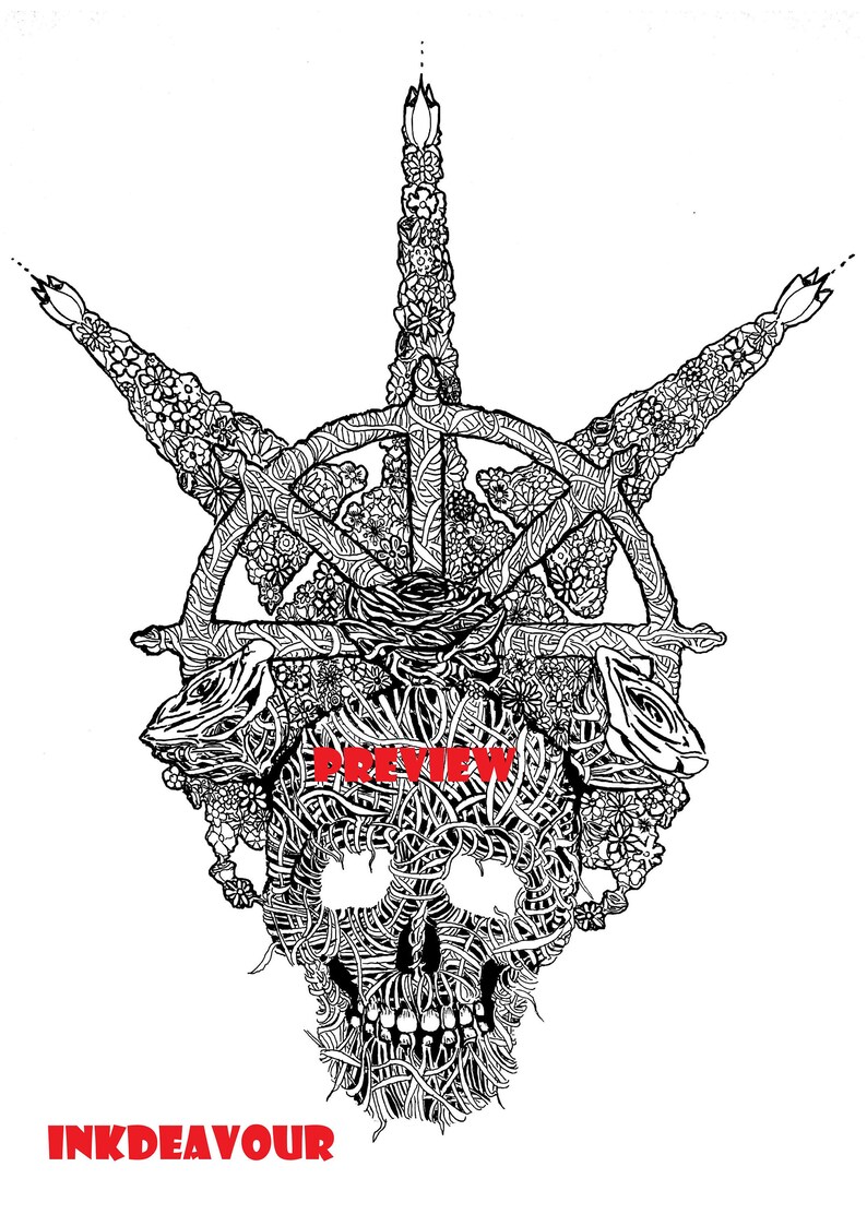 Adult Coloring Pages The Forgotton Skull Art Coloringpages Istant Download Printable For Coloring Skullcandy Art Death And Roses Line