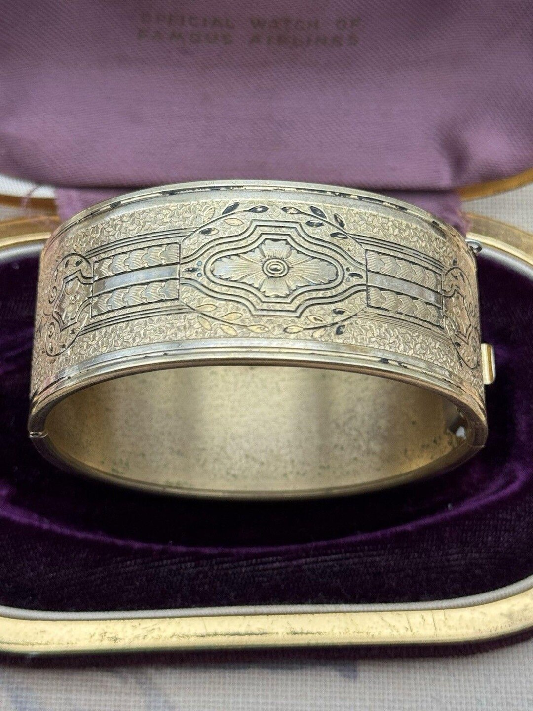 Coro Signed Antique Style Goldtone Hinged Bangle Bracelet Push Lock 6.5 ...