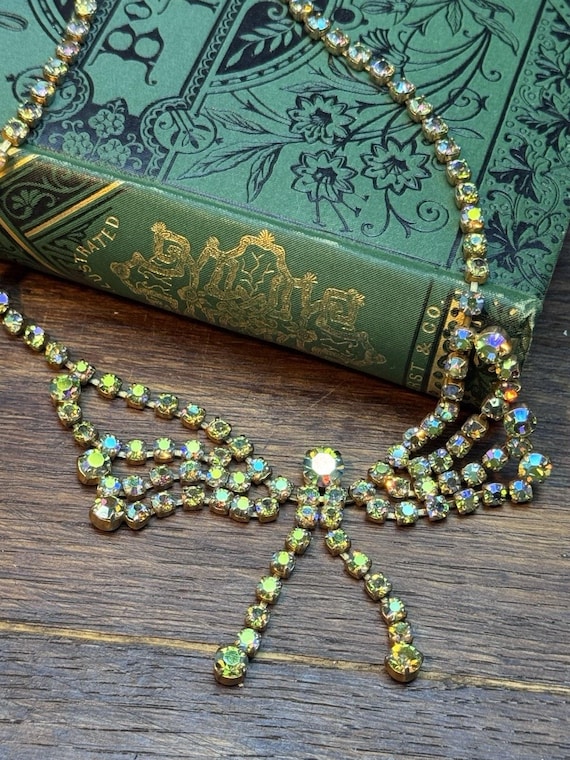 Vintage Butterfly Necklace Aurora Borealis Rhinestone Statement 15”