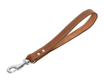 Short Leather Dog Leash - 12 Inch Length and 1" Wide Dog Traffic Training Lead for Large and Extra-Large Dogs - Brown