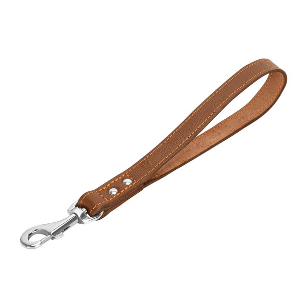 Short Leather Dog Leash - 12 Inch Length and 1" Wide Dog Traffic Training Lead for Large and Extra-Large Dogs - Brown