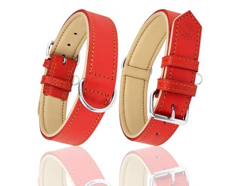 Genuine Leather Padded Dog Heavy Duty K-9 Adjustable Collar - Red