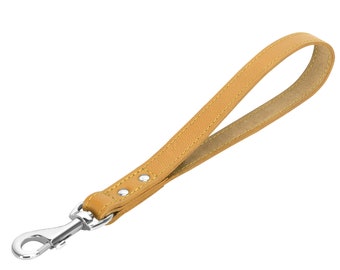 Short Leather Dog Leash - 12 Inch Length and 1" Wide Dog Traffic Training Lead for Large and Extra-Large Dogs - Camel