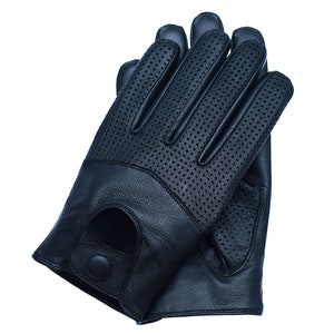 Men's Half-Mesh Touchscreen Leather Driving Gloves - Black