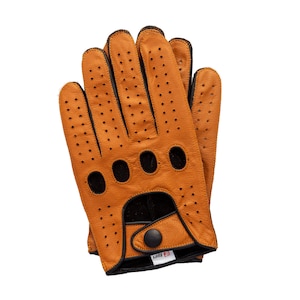 Men's Reverse Stitched Leather Driving Gloves Cognac/Black