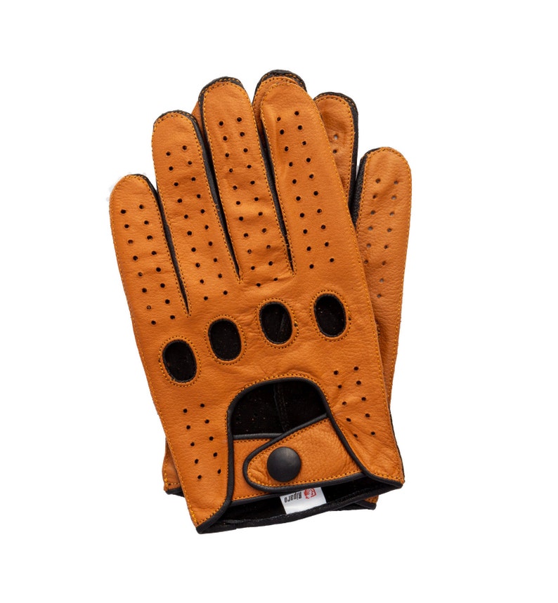 Men's Reverse Stitched Leather Driving Gloves Cognac/Black