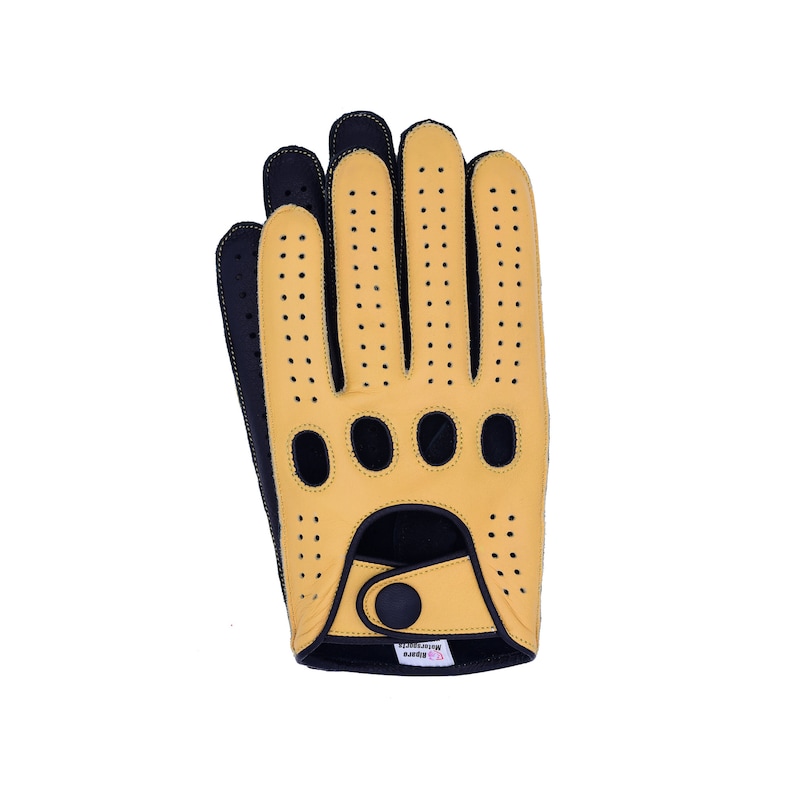 Men/'s Reverse Stitched Leather Driving Gloves CamelBlack Palm