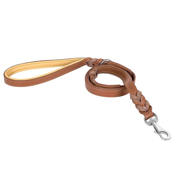 Laisse pour chien en cuir tressé avec deux poignées, Laisses en cuir pleine fleur 1,8 m de long, Laisse pour chien solide, Laisse pour chien, Laisse pour chien en cuir tressé 72 pouces