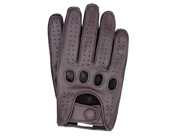 Gants de conduite en cuir cousu inversé pour hommes - Brun