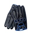 Women's Reverse Stitched Leather Driving Gloves - Black\/Blue Thread