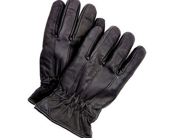 Men's Leather Winter Dress Driving Gloves (Fleece Lining) - Black