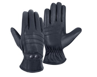 Men's Nappa Leather Winter Dress Driving Gloves (Wool/Fleece Lining) - Black