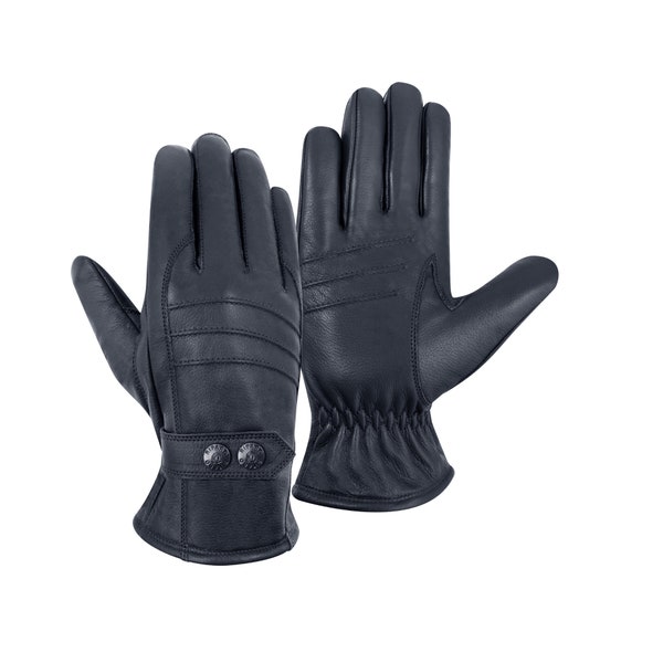 Men's Nappa Leather Winter Dress Driving Gloves (Wool/Fleece Lining) - Black